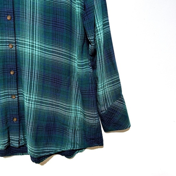 J. Jill Blue Green Plaid Button Up Long Sleeve Shirt soft Cozy Lined Pockets S - Picture 4 of 10